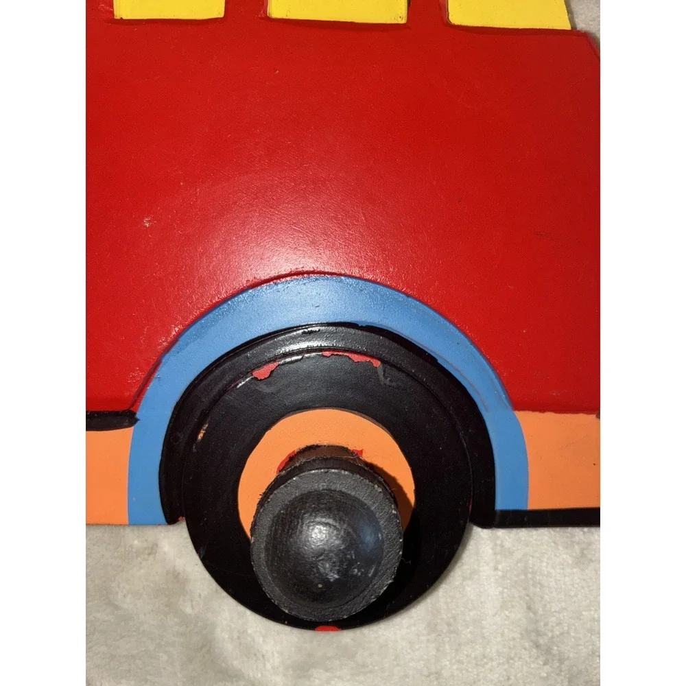 Wall Hook Mount Children Firetruck Wood Coat Hanger Three Hook Vintage‎